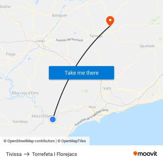 Tivissa to Torrefeta I Florejacs map