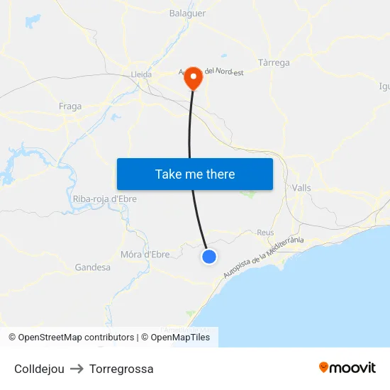 Colldejou to Torregrossa map