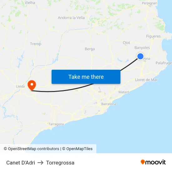 Canet D'Adri to Torregrossa map