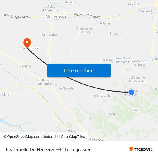 Els Omells De Na Gaia to Torregrossa map