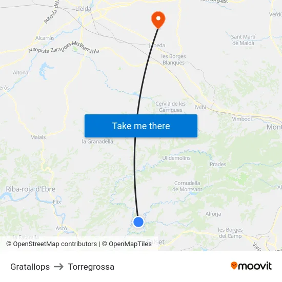 Gratallops to Torregrossa map