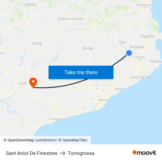 Sant Aniol De Finestres to Torregrossa map