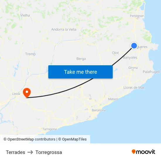 Terrades to Torregrossa map