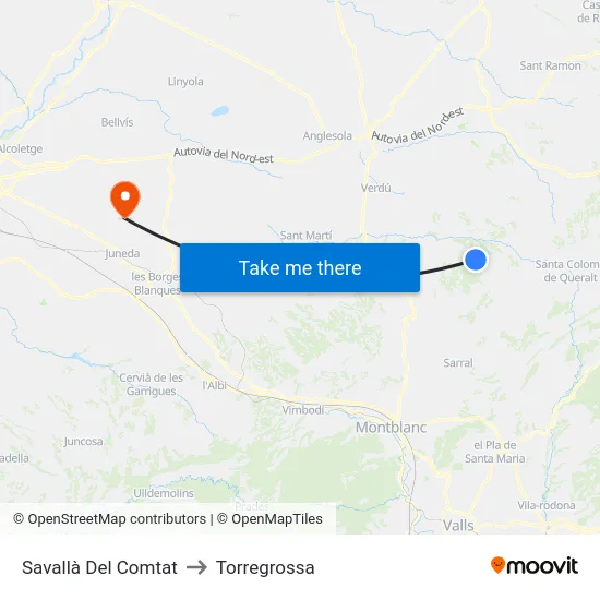 Savallà Del Comtat to Torregrossa map