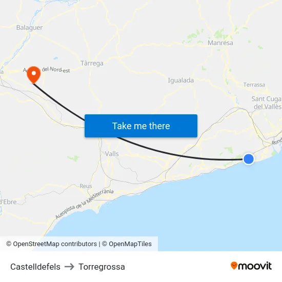 Castelldefels to Torregrossa map