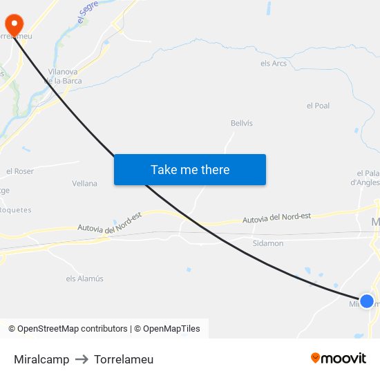 Miralcamp to Torrelameu map