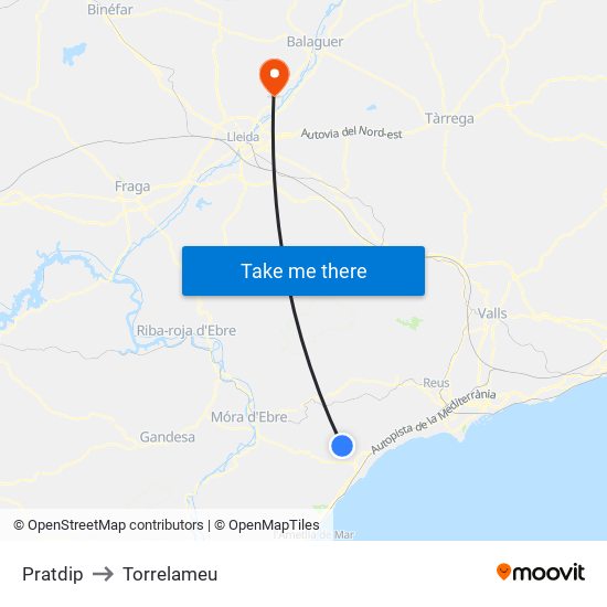 Pratdip to Torrelameu map