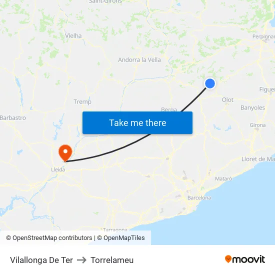 Vilallonga De Ter to Torrelameu map