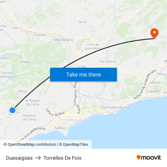Duesaigües to Torrelles De Foix map