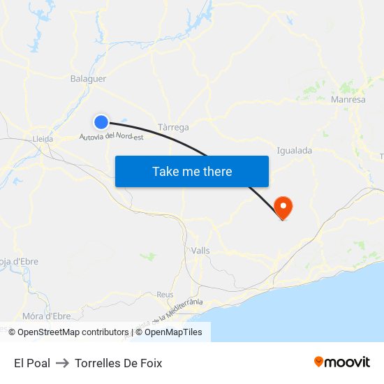 El Poal to Torrelles De Foix map