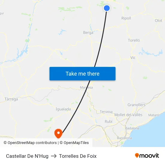 Castellar De N'Hug to Torrelles De Foix map