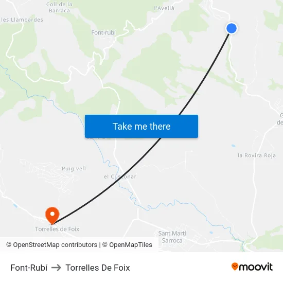 Font-Rubí to Torrelles De Foix map