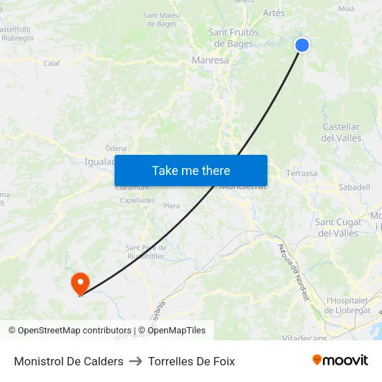 Monistrol De Calders to Torrelles De Foix map