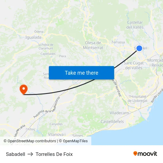 Sabadell to Torrelles De Foix map