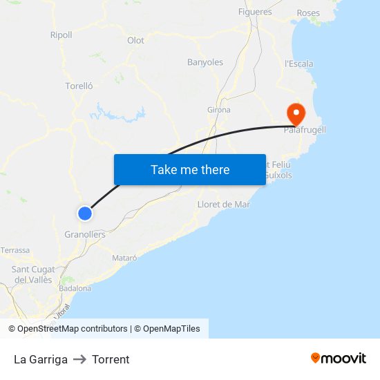 La Garriga to Torrent map