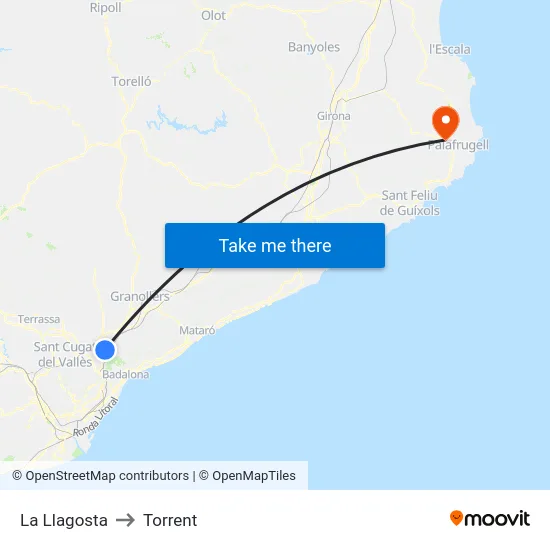 La Llagosta to Torrent map