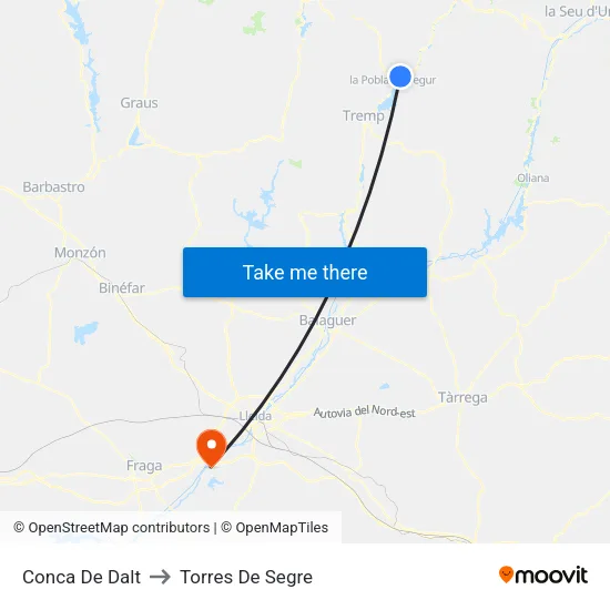 Conca De Dalt to Torres De Segre map