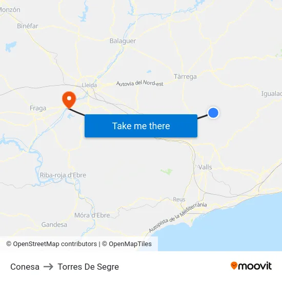 Conesa to Torres De Segre map