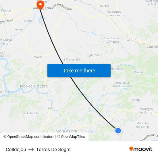 Colldejou to Torres De Segre map