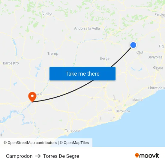 Camprodon to Torres De Segre map