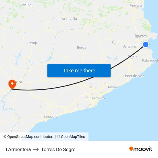 L'Armentera to Torres De Segre map