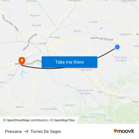 Preixana to Torres De Segre map
