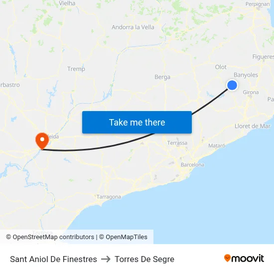 Sant Aniol De Finestres to Torres De Segre map