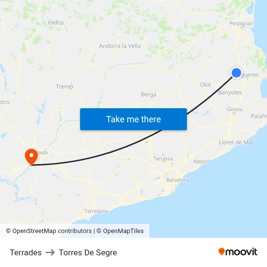 Terrades to Torres De Segre map