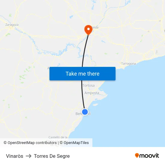 Vinaròs to Torres De Segre map