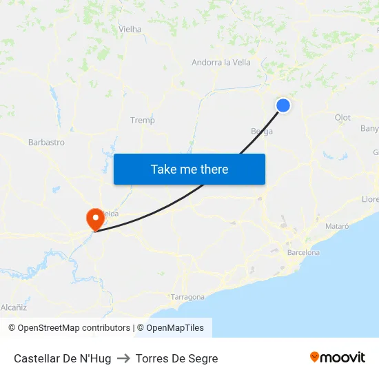Castellar De N'Hug to Torres De Segre map