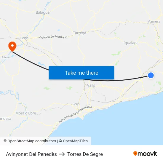 Avinyonet Del Penedès to Torres De Segre map