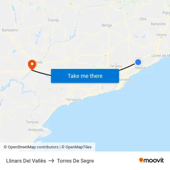 Llinars Del Vallès to Torres De Segre map