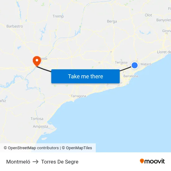 Montmeló to Torres De Segre map