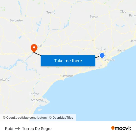 Rubí to Torres De Segre map