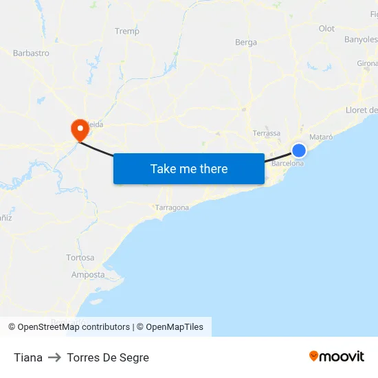 Tiana to Torres De Segre map