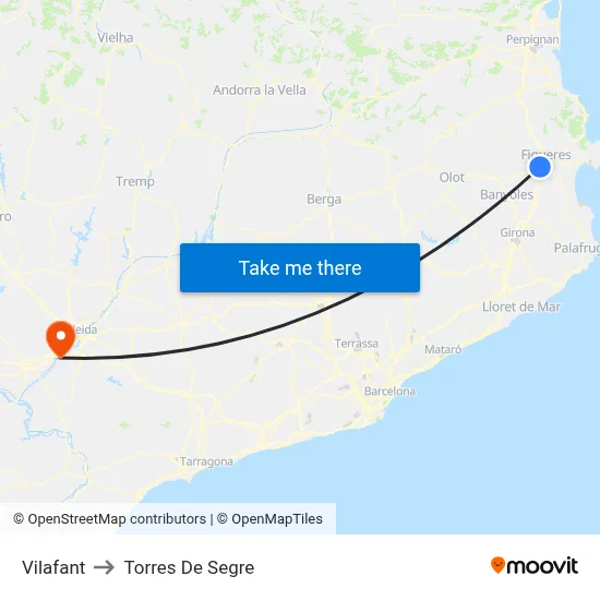 Vilafant to Torres De Segre map
