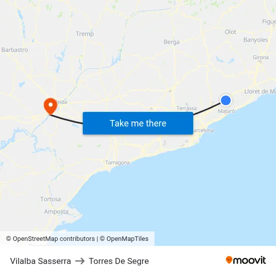 Vilalba Sasserra to Torres De Segre map