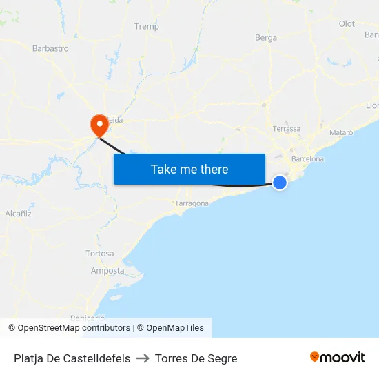 Platja De Castelldefels to Torres De Segre map