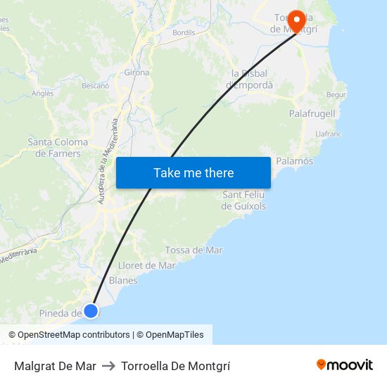 Malgrat De Mar to Torroella De Montgrí map