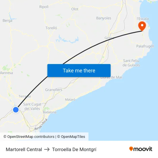 Martorell Central to Torroella De Montgrí map