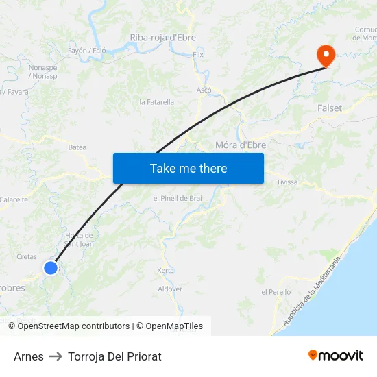 Arnes to Torroja Del Priorat map