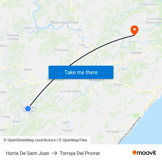 Horta De Sant Joan to Torroja Del Priorat map