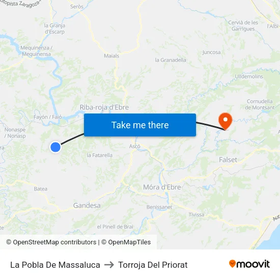 La Pobla De Massaluca to Torroja Del Priorat map