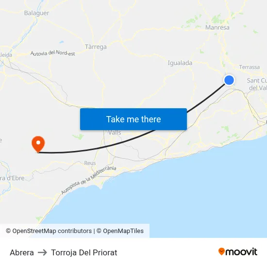 Abrera to Torroja Del Priorat map