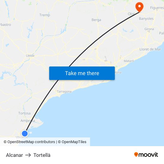 Alcanar to Tortellà map