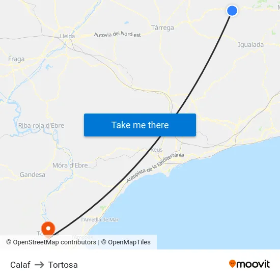 Calaf to Tortosa map