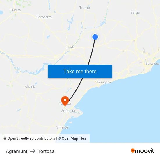 Agramunt to Tortosa map