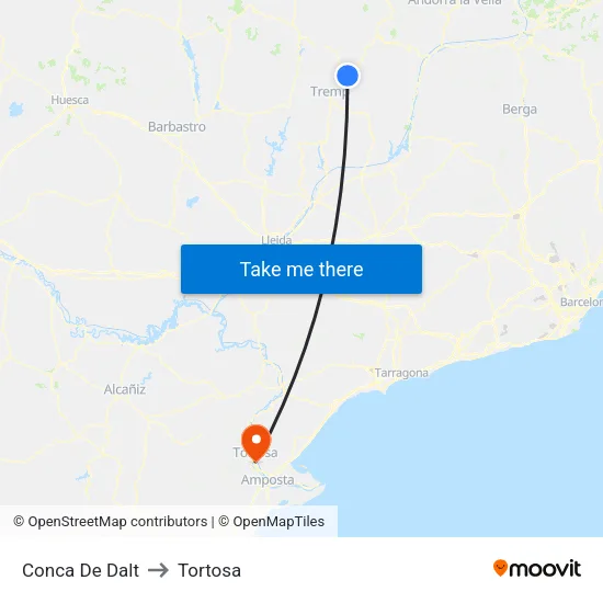 Conca De Dalt to Tortosa map