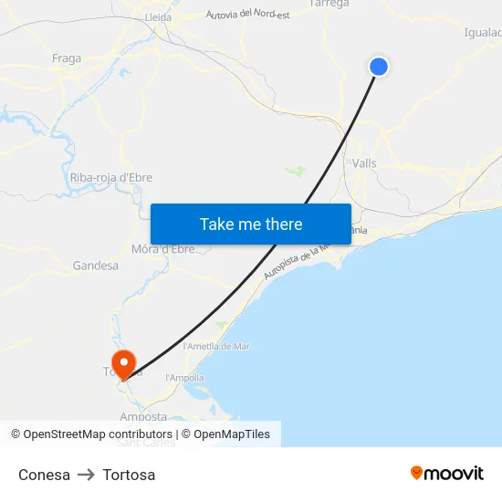 Conesa to Tortosa map