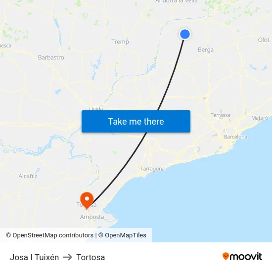 Josa I Tuixén to Tortosa map